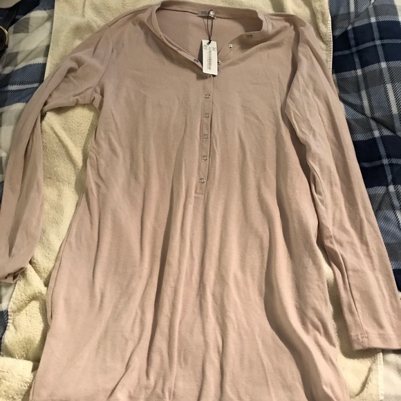 Doublju Dresses & Skirts - Knee-length beige slim fit henley dress